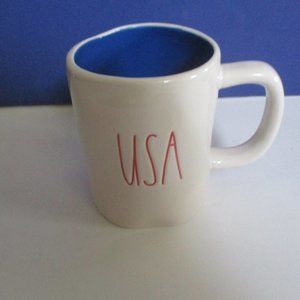 RAE DUNN Coffee Mug *USA* in Red Letters A Patriotic Mug Red White & Blue